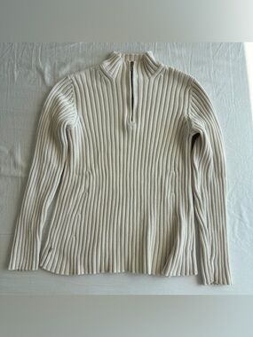 Ralph Lauren Cream Ribbed Zip Mock-Neck Sweater